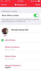 Medical ID screen within Health app