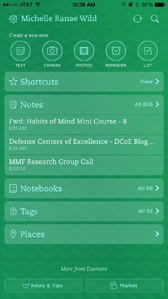 Default Evernote screen on iPhone