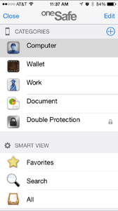 OneSafe categories screen