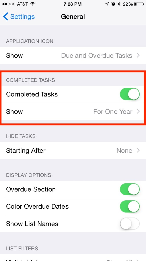 Todo General Settings Completed Tasks Section