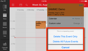 Options for deleting a recurring event